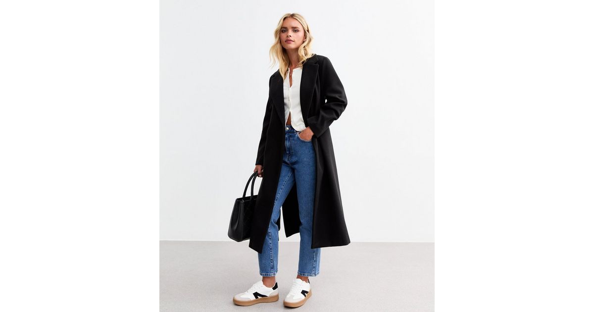Petite Black Tailored Unlined Longline Belted Coat New Look