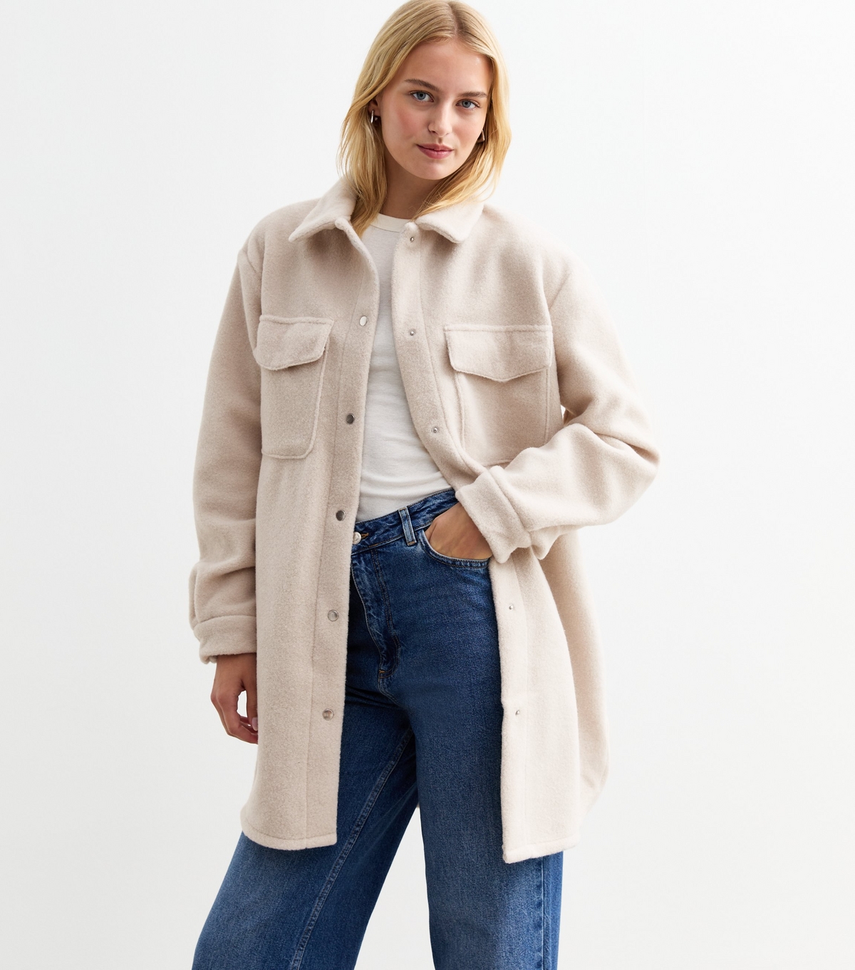 Women's Tall Cream Felted Press Stud Shacket New Look