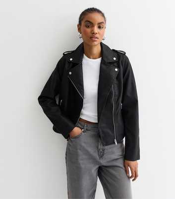 Tall Black Leather-Look Biker Jacket