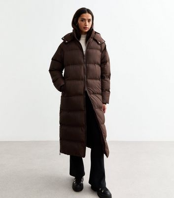 英国発♪ 新作☆GLAMOROUS☆ BROWN PADDED LONGLINE PUFFER COAT Tall Brown Hooded Longline Puffer Coat | New Look