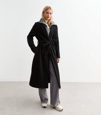 Black longline belted coat hotsell