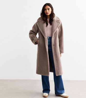 Tall Mink Fleece Coat New Look