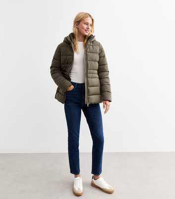 Tall Khaki Hooded Puffer Jacket