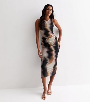 Off White Mesh Abstract Print Midi Dress New Look