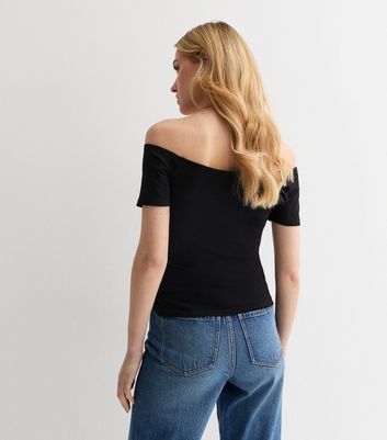 Black short sleeve bardot top online