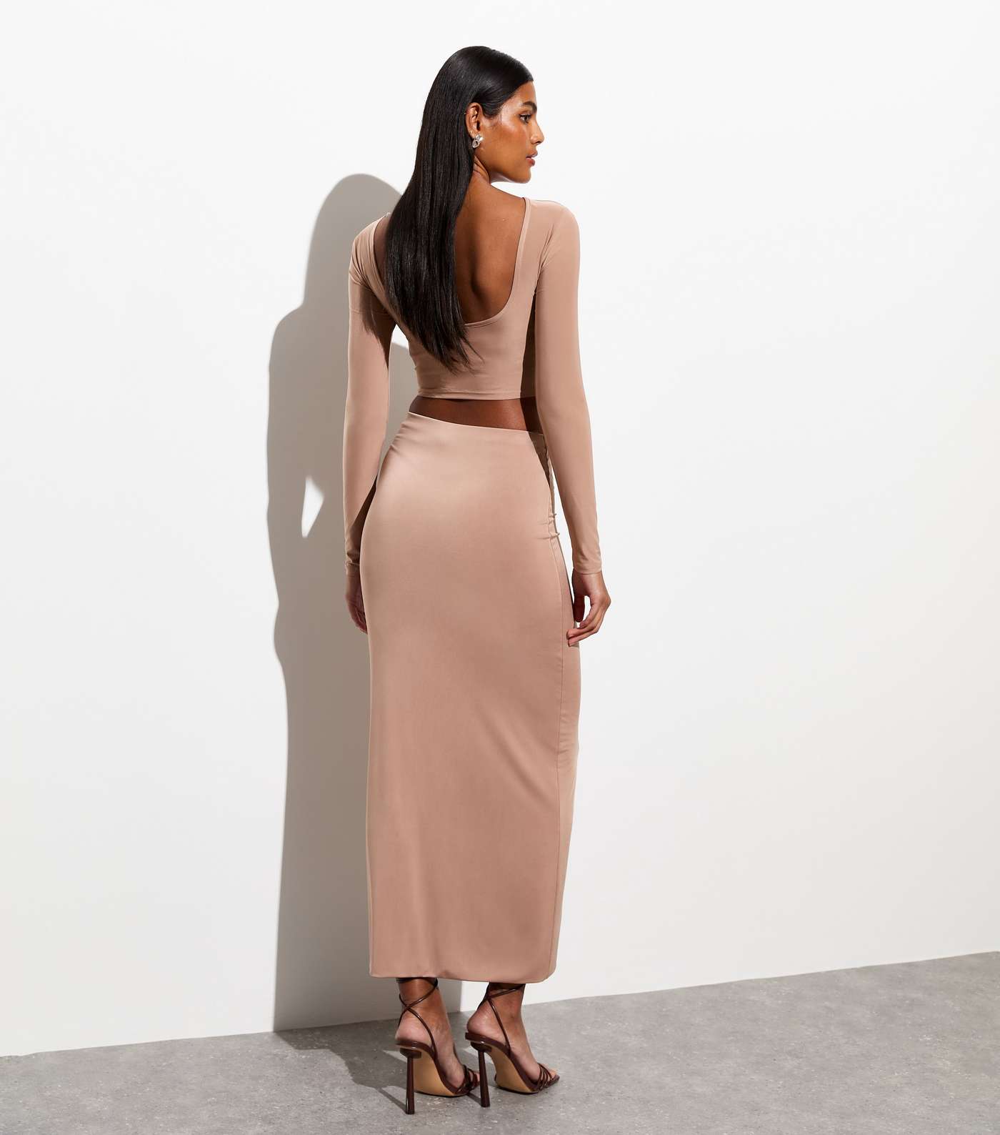 Light Brown High Waist Midi Skirt Image 4
