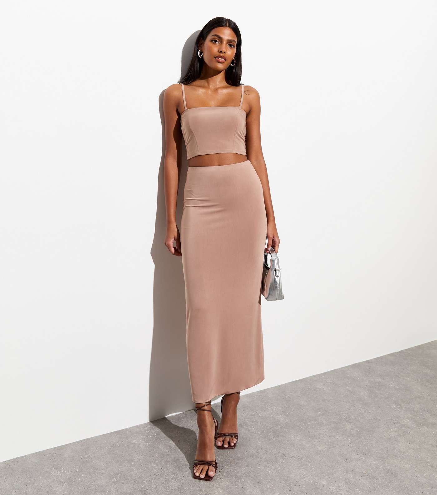 Light Brown Square Neck Strappy Crop Top Image 3