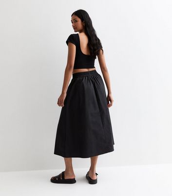 Gini London Black Elasticated Waist Midi Skirt New Look