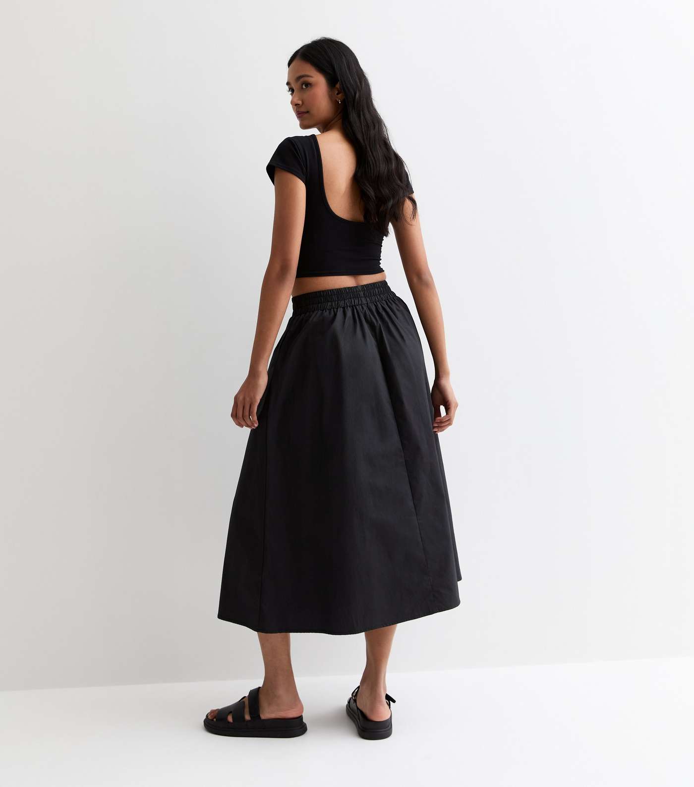 Gini London Black Elasticated Waist Midi Skirt Image 4