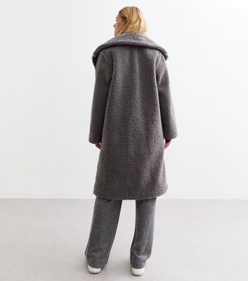 Grey Oversized Fluffy Borg Longline Coat | New Look