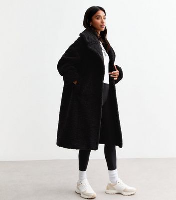 Petite Black Borg Coat New Look