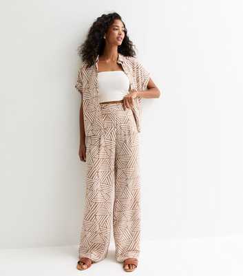 Camel Triangle Print Wide Leg Trousers