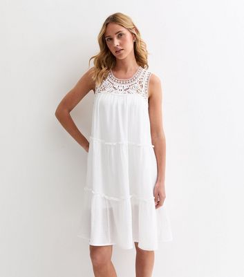 JDY White Lace-Trim Sleeveless Dress | New Look