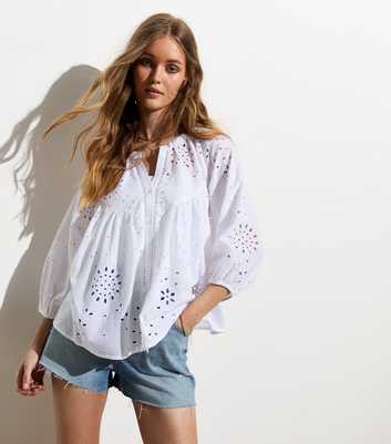 White Broderie Anglaise Puff Sleeve Blouse