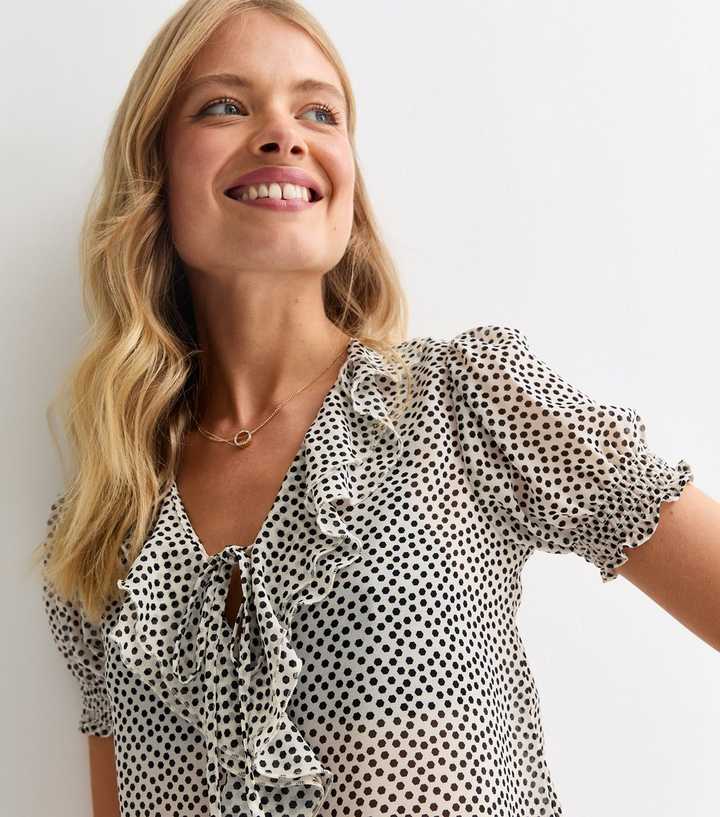 White Polka Dot Ruffle Blouse | New Look