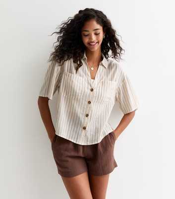 Brown Stripe Crinkle 1/2 Sleeve Resort Shirt