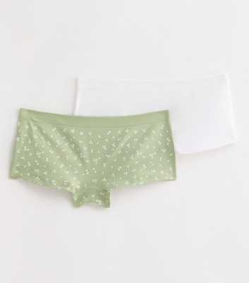 Girls 2 Pack Green and White Ribbed Seamless Shorts