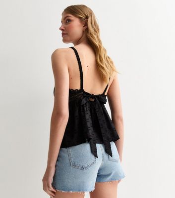 Tall Black Embroidered Crochet Cami New Look