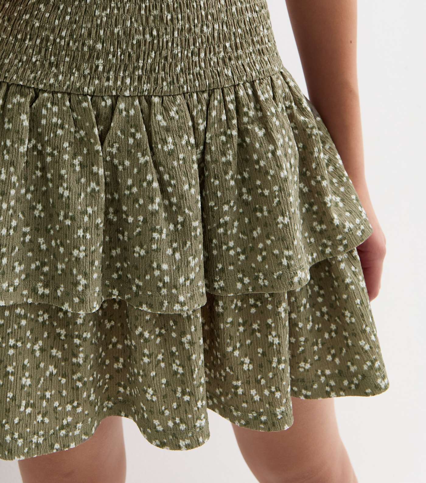 Girls Olive Ditsy Floral Tiered Mini Skirt Image 2