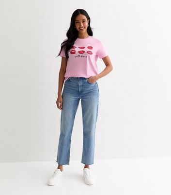 Pink Red Lip Cotton T-Shirt New Look