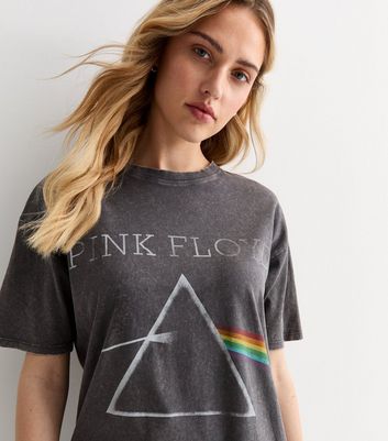 Dark Grey Cotton Pink Floyd Logo Oversized T-Shirt New Look