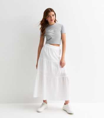 Girls White Crinkle Cotton Tiered Maxi Skirt