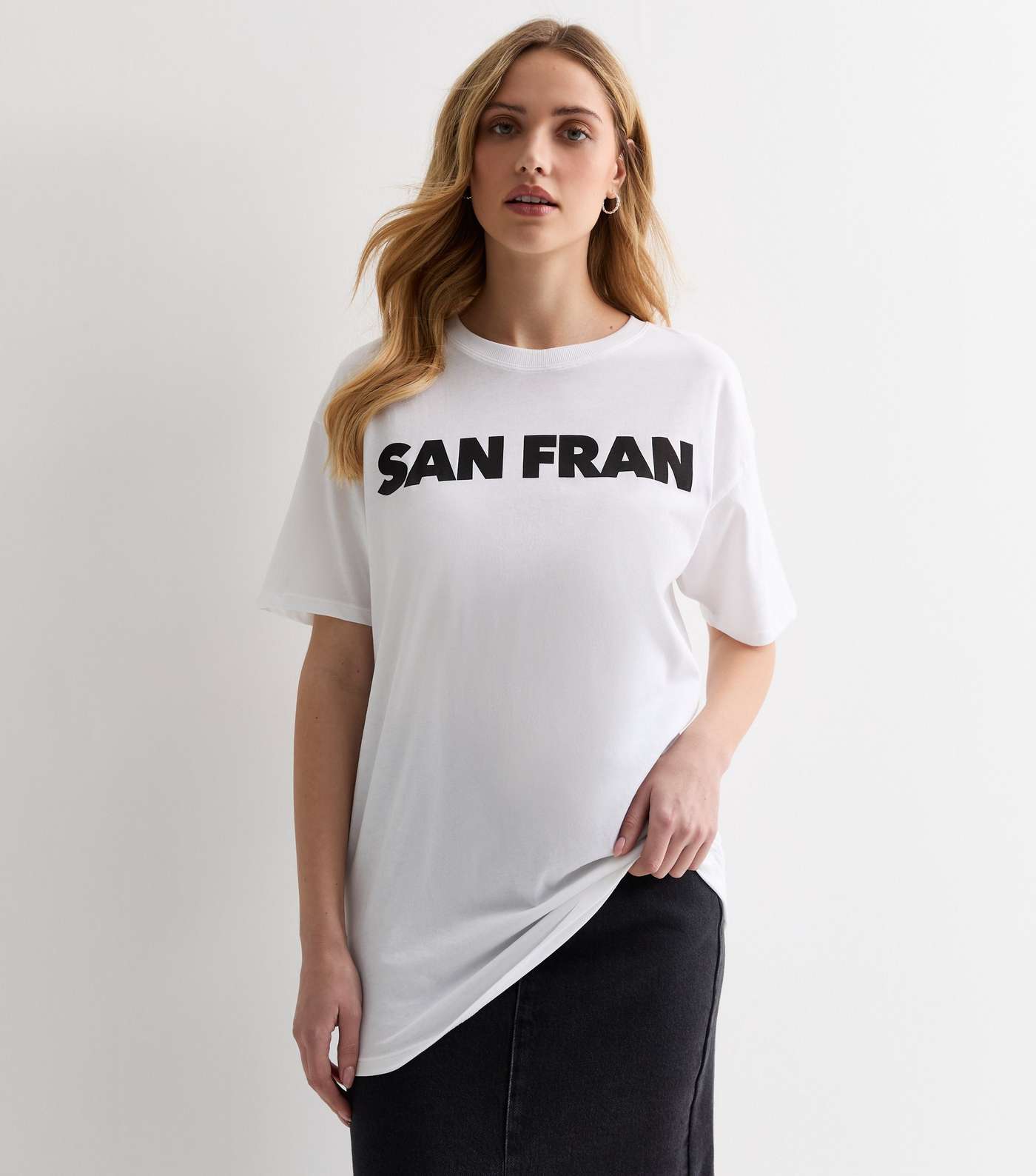 White Cotton San Fran Logo Oversized T-Shirt Image 2