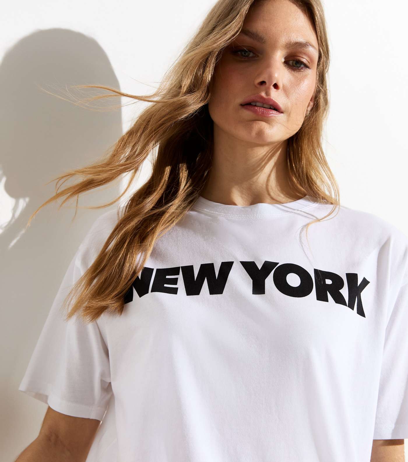 White Cotton New York Logo Oversized T-Shirt | New Look