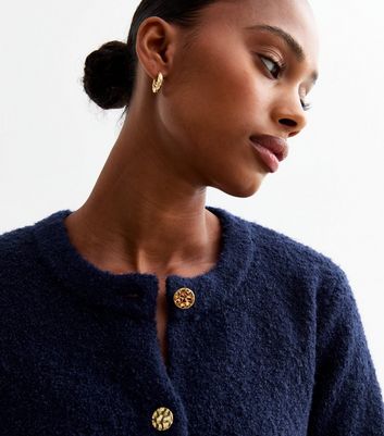 Navy Buttoned Bouclé Cardigan New Look