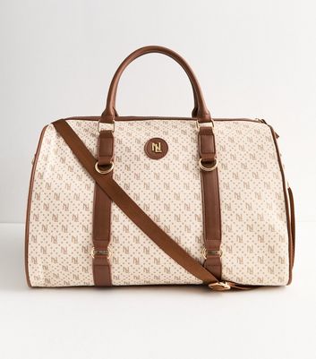 Cream NL Monogram Travel Weekend Bag New Look