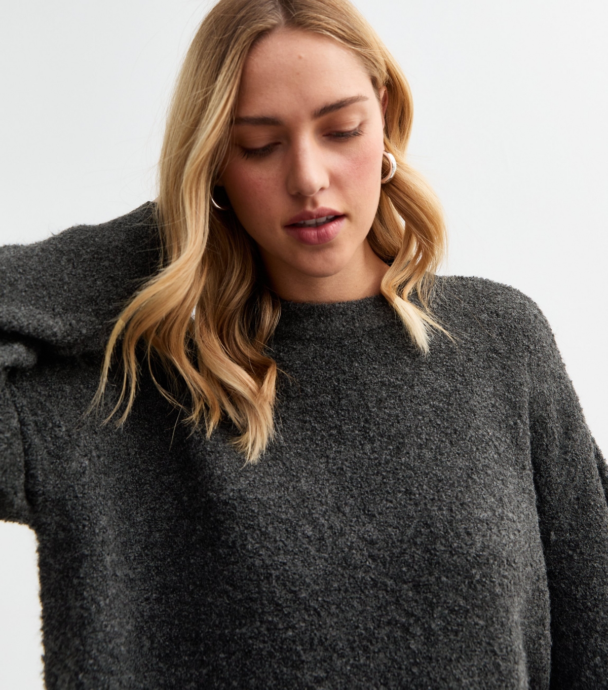 Women's Dark Grey Teddy Texture Knit Jumper New Look