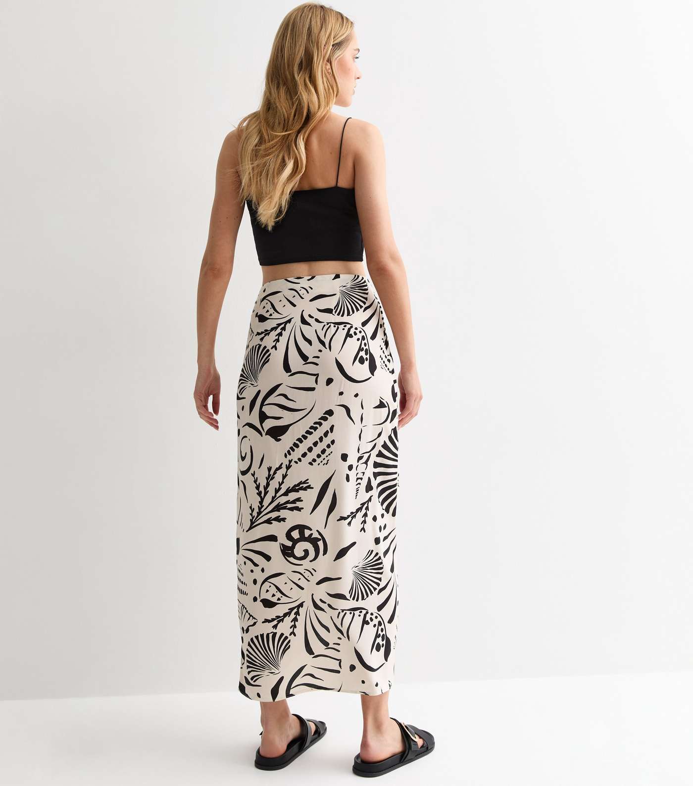 White Shell Print Sarong Midi Skirt Image 4
