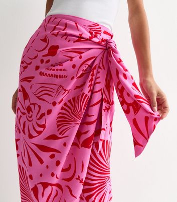 Pink Shell Print Sarong Midi Skirt New Look