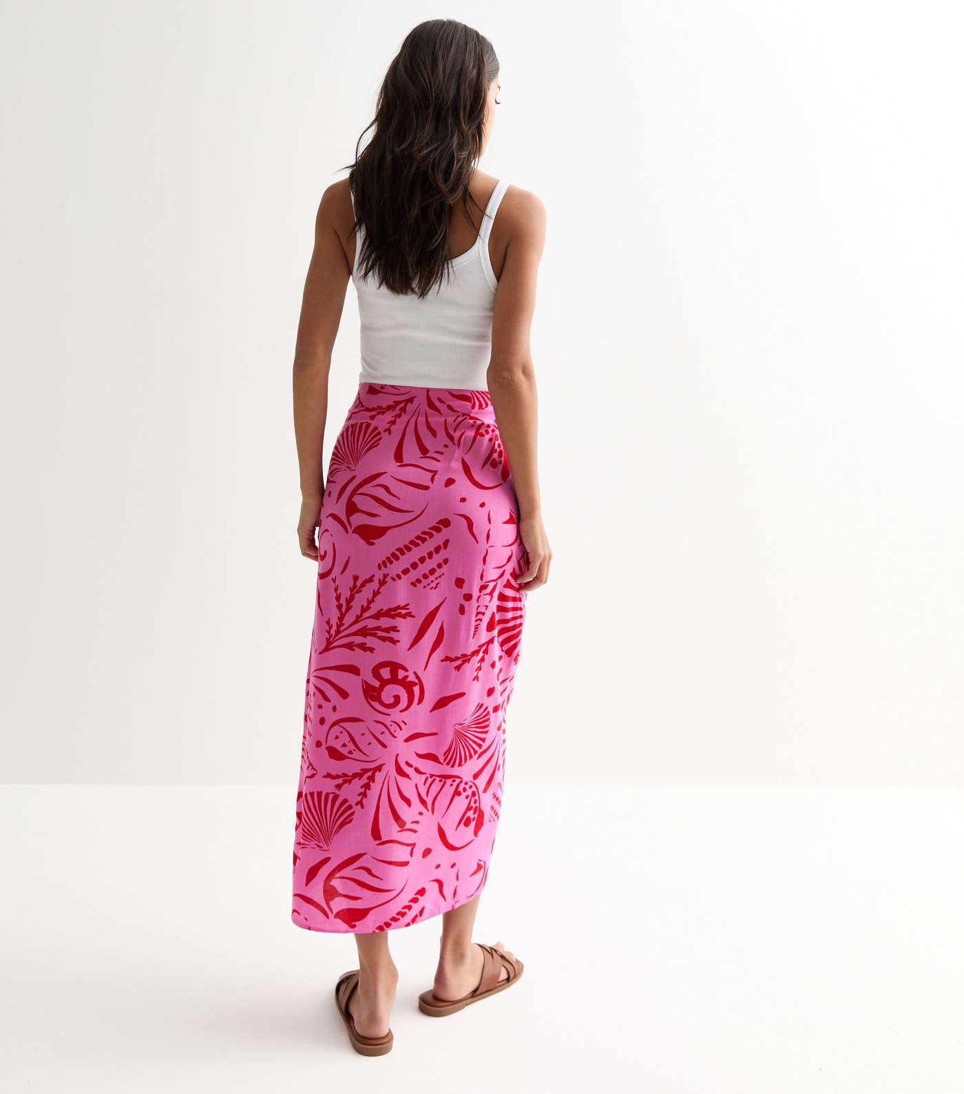 Pink Shell Print Sarong Midi Skirt Image 4