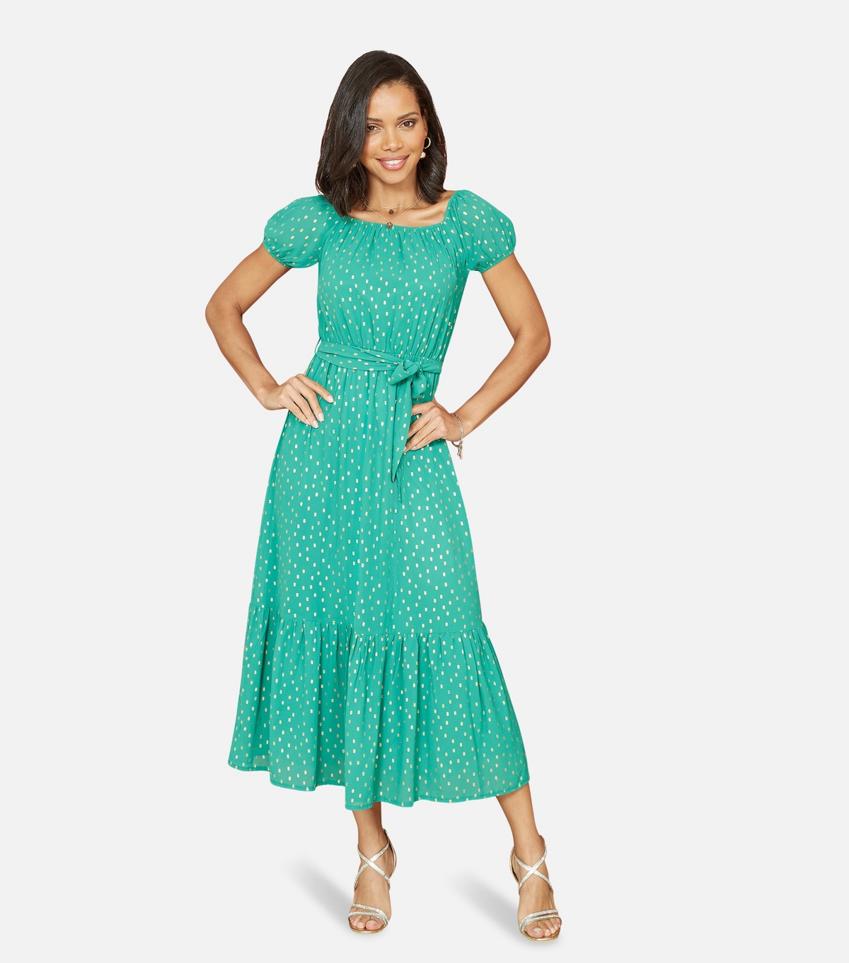 Women's Green Foil-Fleck Midi Dress Mela New Look