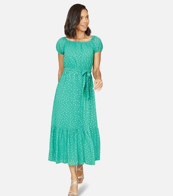 Mela Green Foil-Fleck Midi Dress New Look