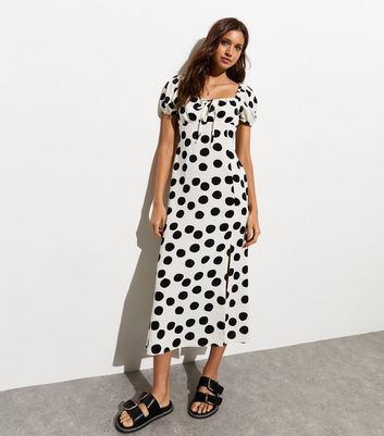 White Spot Print Short Sleeve Midi Dress New Look