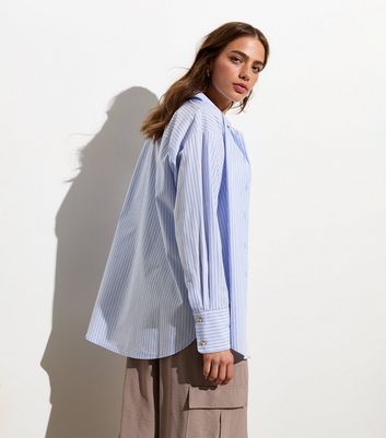 Blue Stripe Button Front Shirt New Look