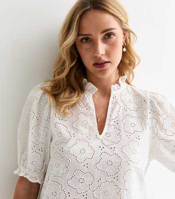 White Frill Floral Cotton Broderie Top 