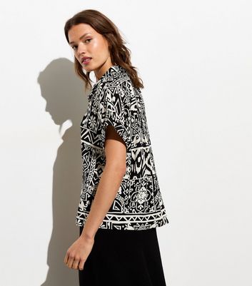 Tall Black Abstract Print Short Sleeve Shirt New Look