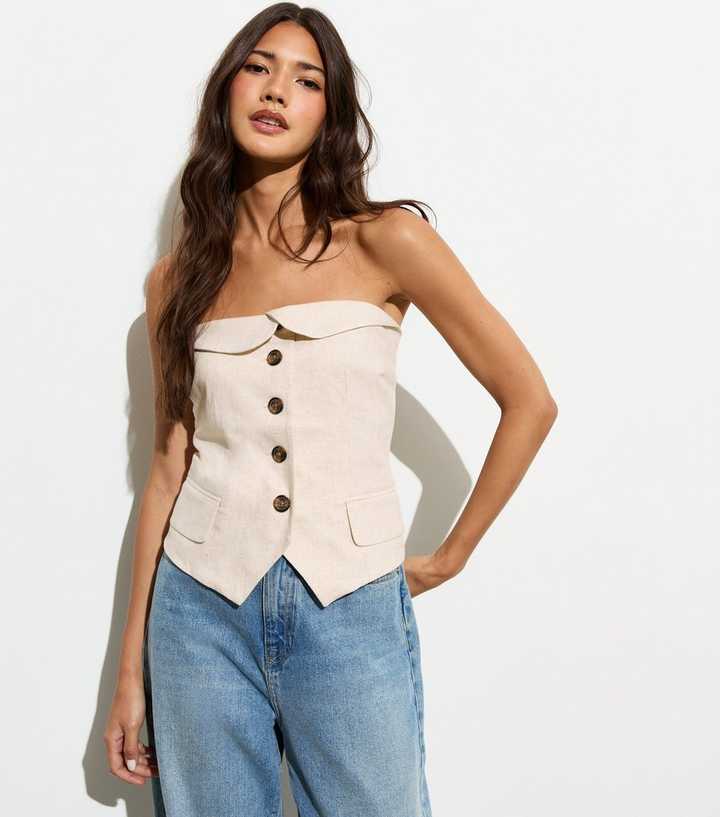 Cream Linen-Blend Detachable-Strap Waistcoat