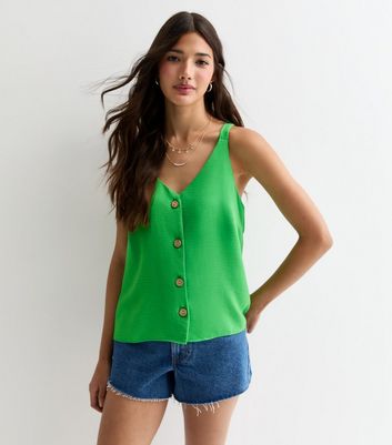 Green Button-Through Cami Top New Look