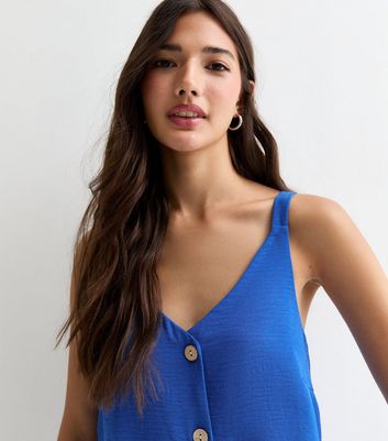 Bright Blue Button-Through Cami Top New Look