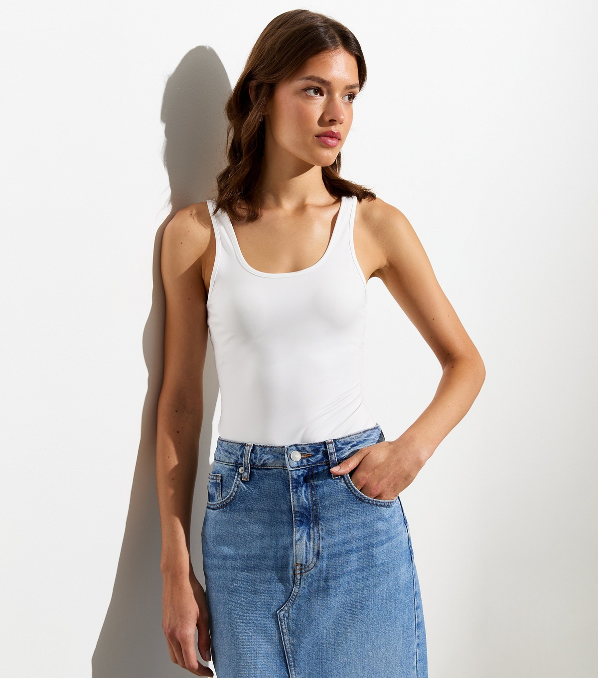 Women's Tall White Stretch Scoop-Neck Thong Bodysuit New Look