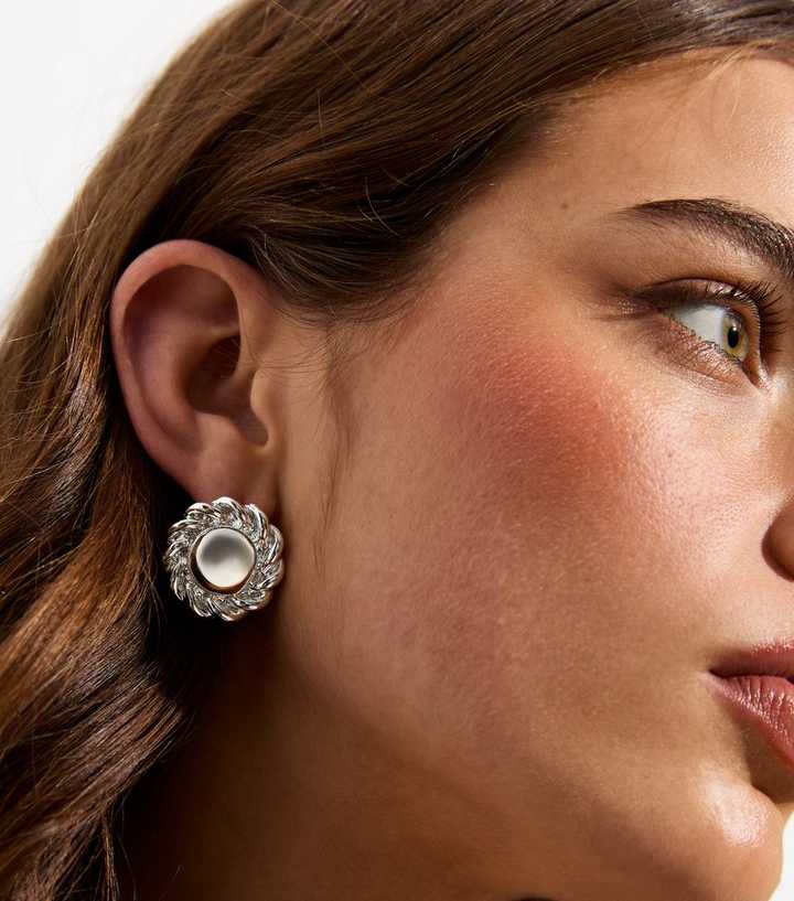 Silver Large Twisted Circle Stud Earrings