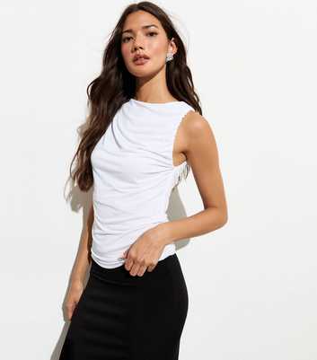 Off-White Ruched Sleeveless Top