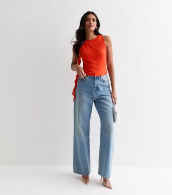 Red Jersey Sleeveless Asymmetric Ruffle Crop Top New Look