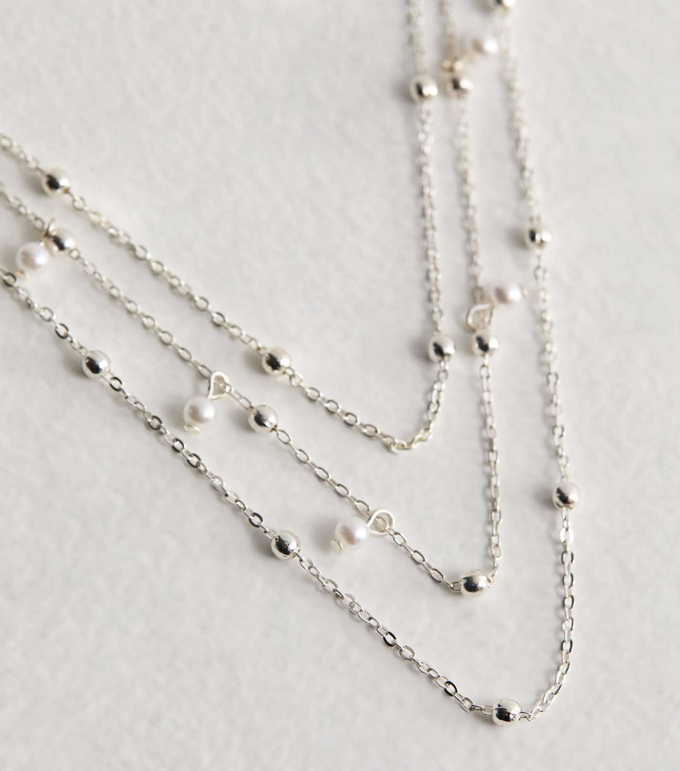 Silver Faux Pearl Layered Chain Necklace Image 4