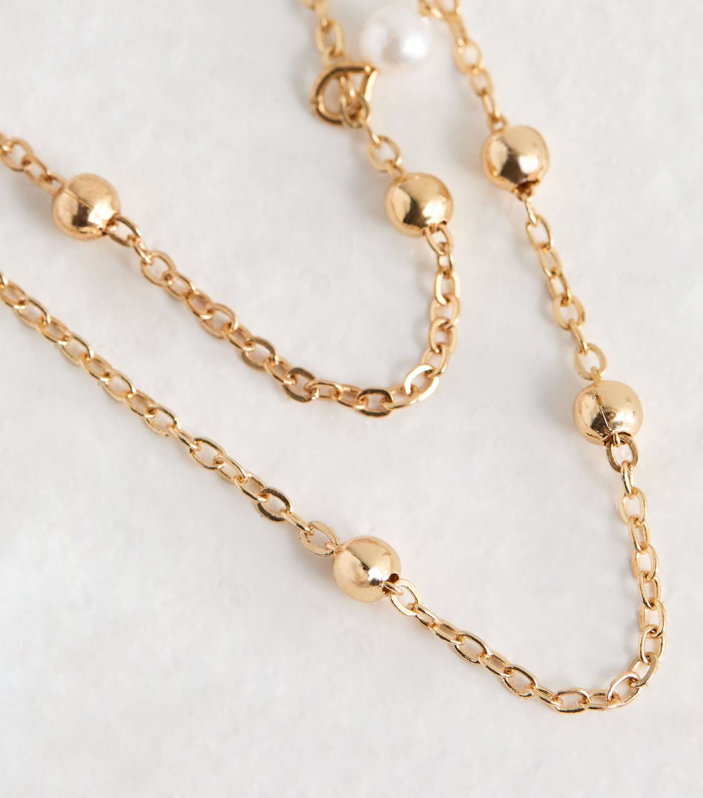 Gold Faux Pearl Layered Chain Necklace Image 2