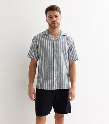 Men's Jack & Jones Blue Stripe Cotton Short Sleeve Shirt New Look